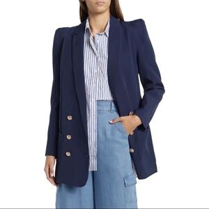 WALTER BAKER Boss Double Breasted Peak Lapel Blazer Navy Gold Buttons Blue Sz S